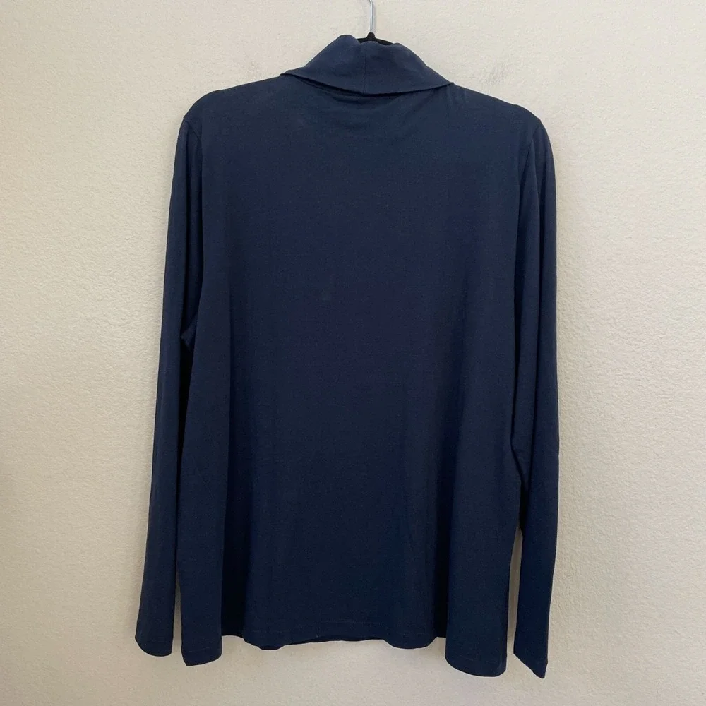 NEW‎ J Crew Womens Plus 2X Navy Blue Turtleneck Long Sleeve Top Cotton Shirt